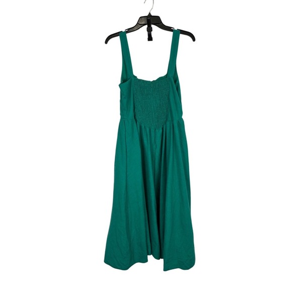 Aqua Green‎ Midi Dress Women's L Square Neck Tie Front Rayon Linen Blend - Picture 5 of 9